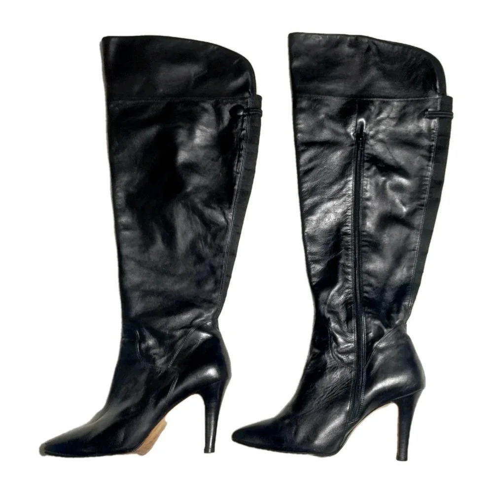 Vtg ROS HOMMERSON tall black leather Over The Knee OTK‎ BOOTS womens 9WW
